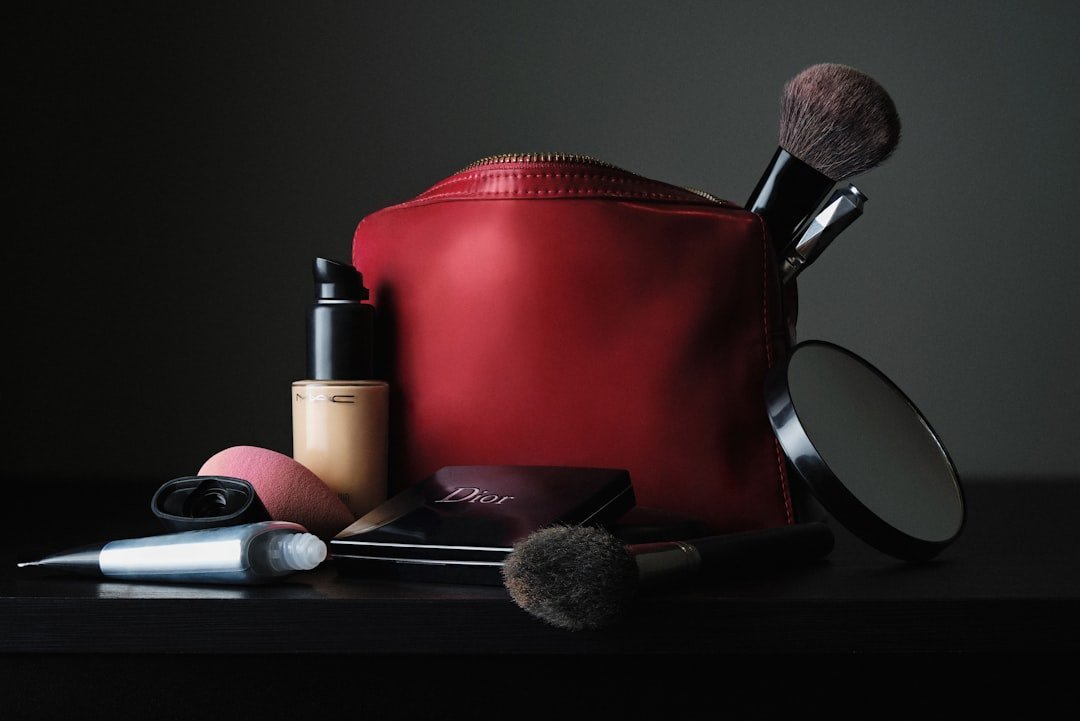 Beauty bag emptied and organized for a product audit