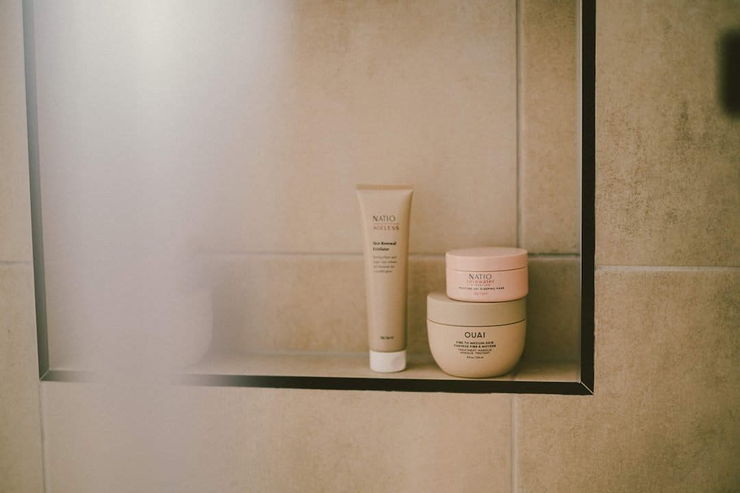 Simple skincare products arranged for a three-step routine